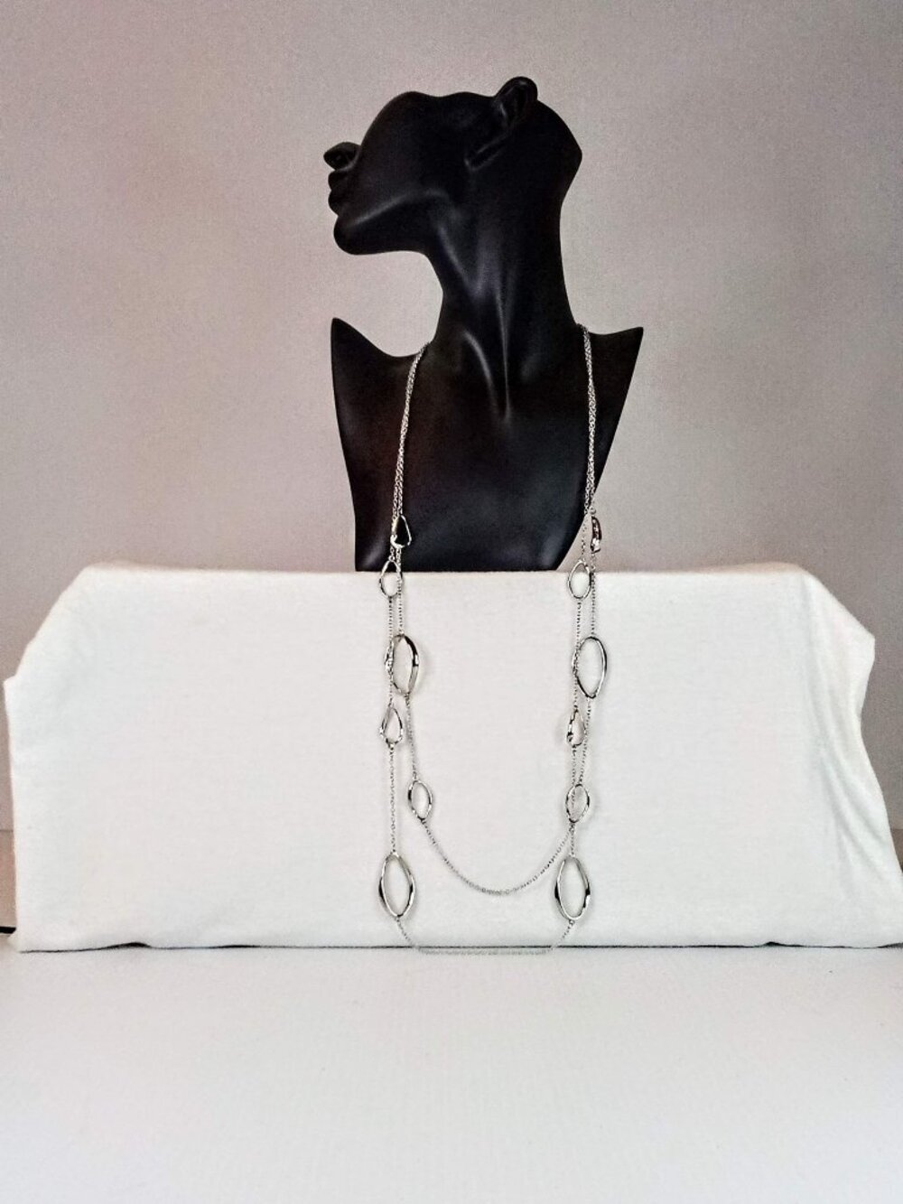 New Silver Oval Long Necklace